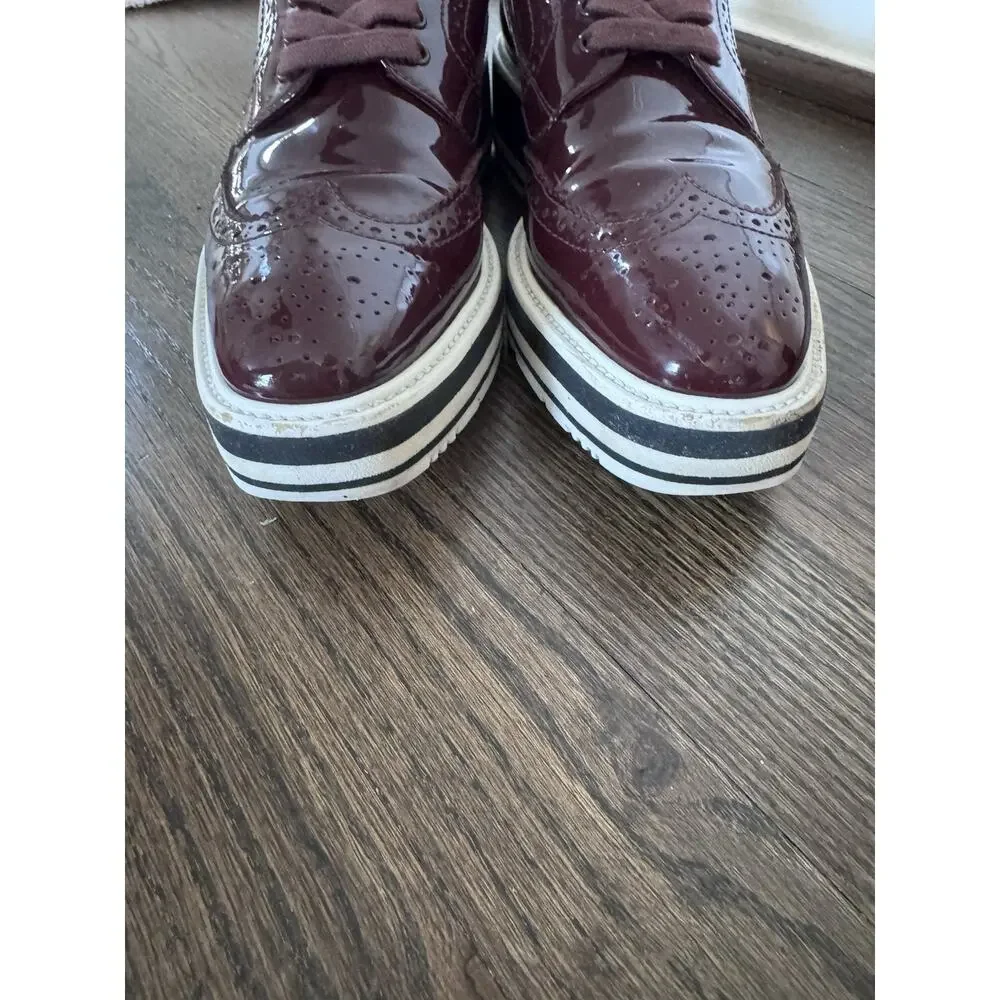 Prada Women’s Derby Red Leather Morgue Shoes 38.5 US Sz 8